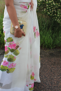lotus white organza saree 