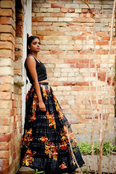 Black flower lehenga