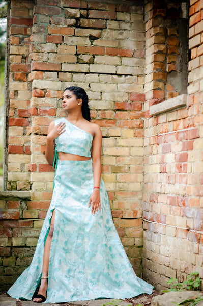 sky blue slit lehenga and top