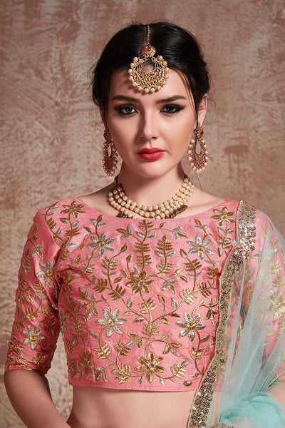 Peach nett lehenga choli