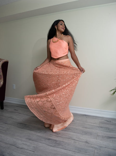 Peach slit lehenga