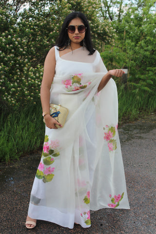 Pearl white Tamarai Saree