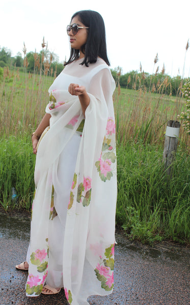 Pearl white Tamarai Saree