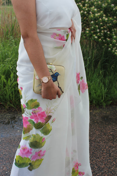 Pearl white Tamarai Saree