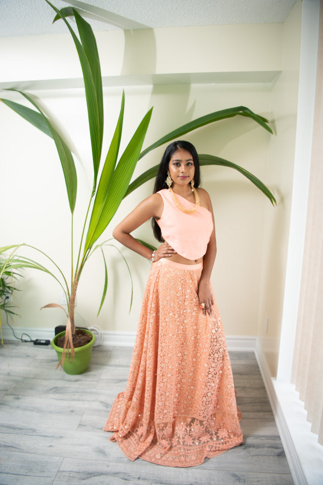Peach slit lehenga