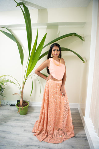 Peach slit lehenga